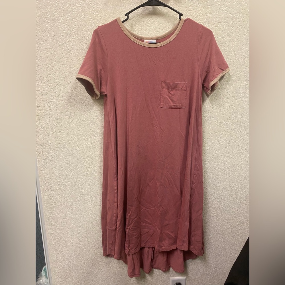 LuLaRoe Womens Carly High Low Swing Dress Short Sleeve Pullover Mauve
